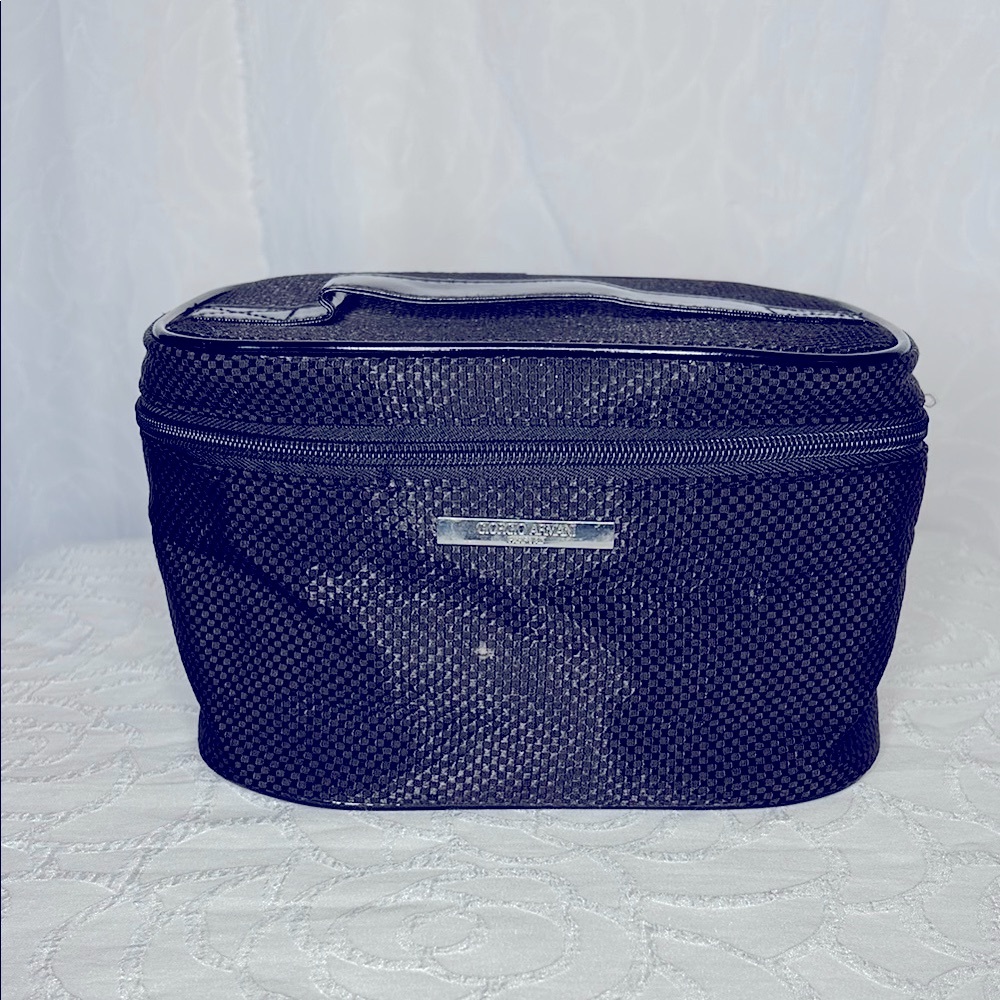 GIORGIO ARMANI black cosmetic medium size cosmetic bag.